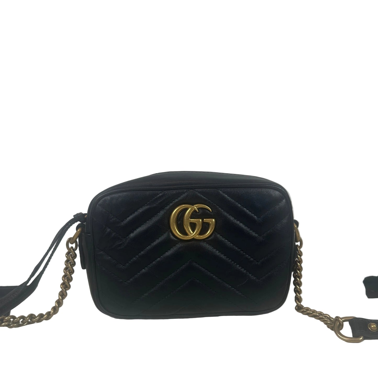 Pre-owned GUCCI GG Marmont camera bag in Black matelassé _ 226