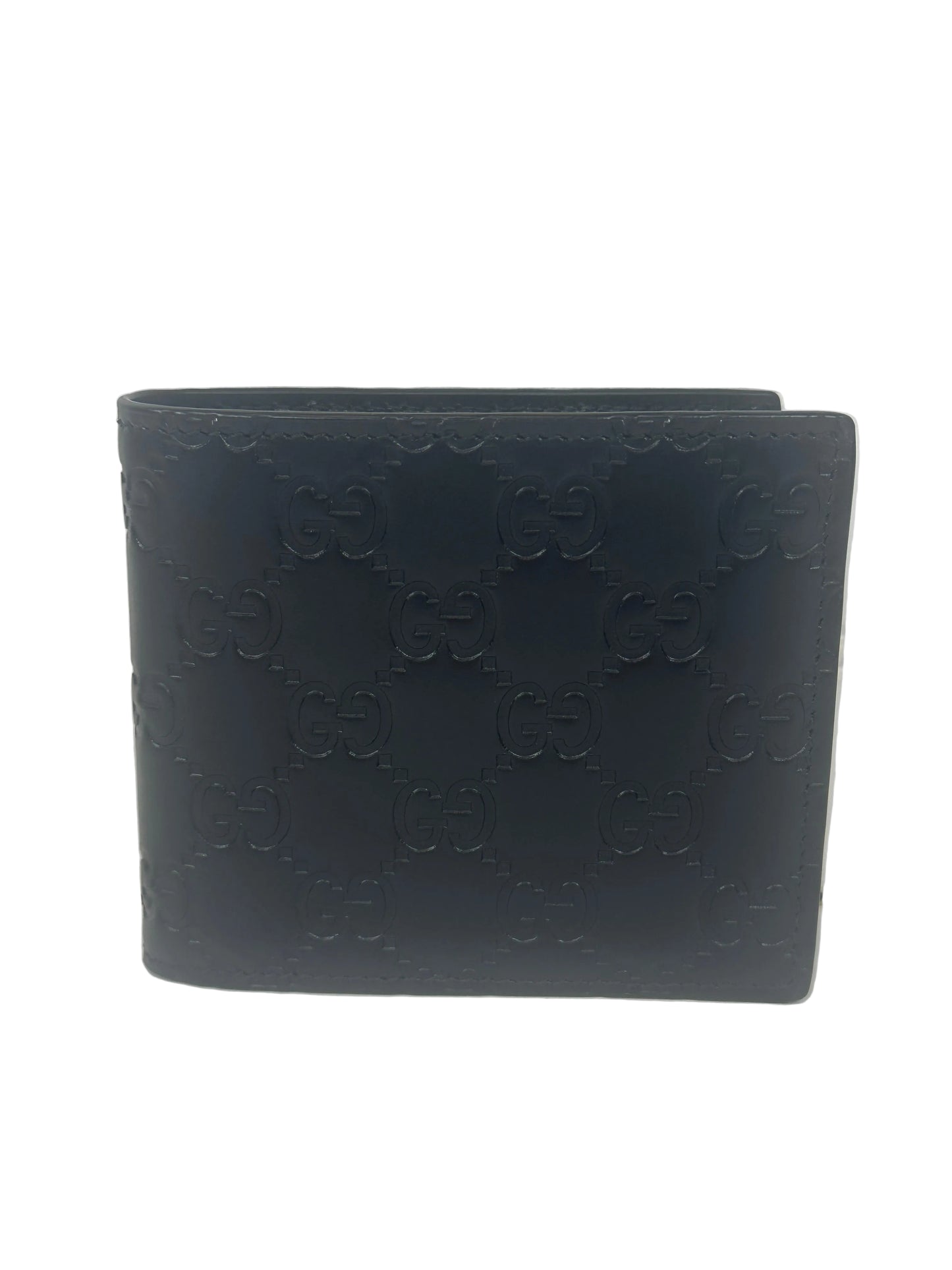 Pre-owned GUCCI GG Emblem bi-fold wallet in Black Leather _231