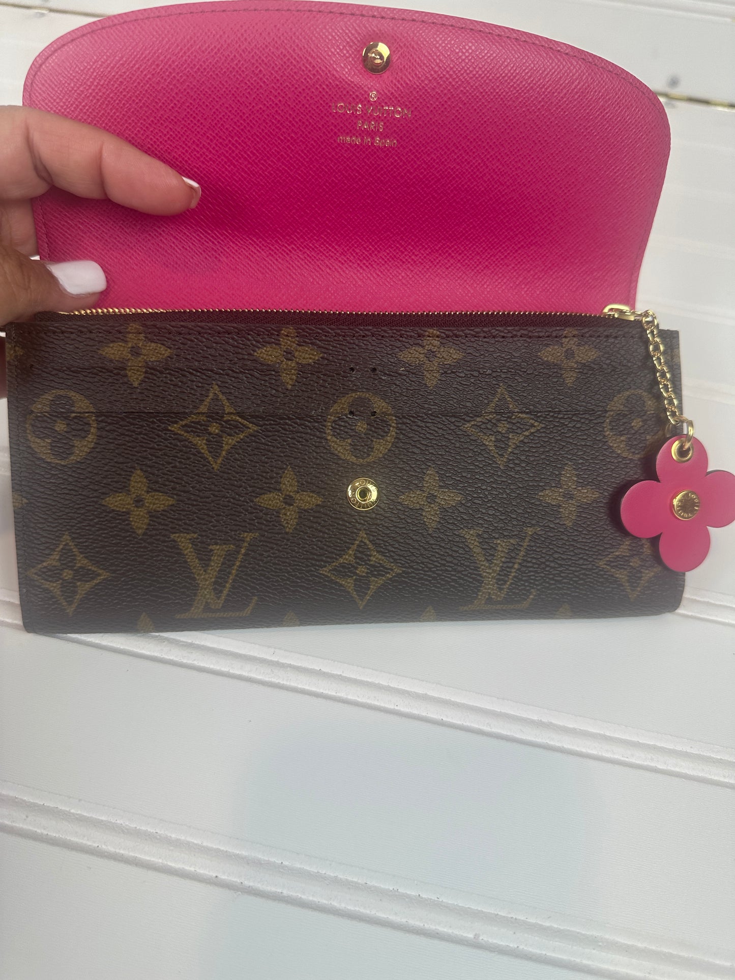 Pre-owned LOUIS VUITTON Emilie Long Wallet Monogram Canvas Hot Pink Interior _234