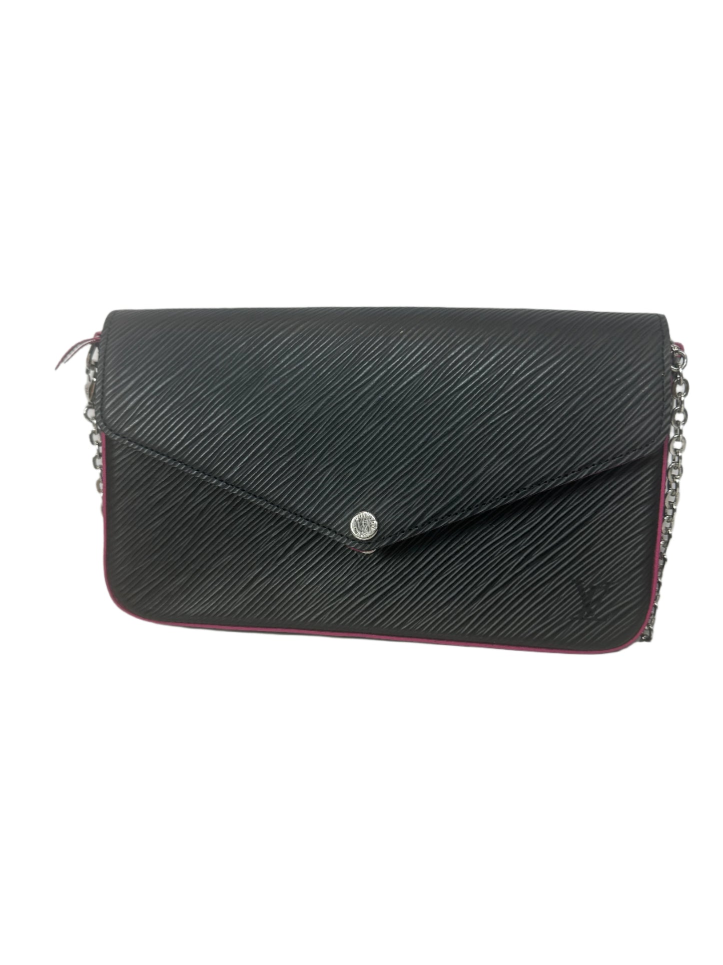 Pre-owned LOUIS VUITTON Felicie Black leather pink interior with box