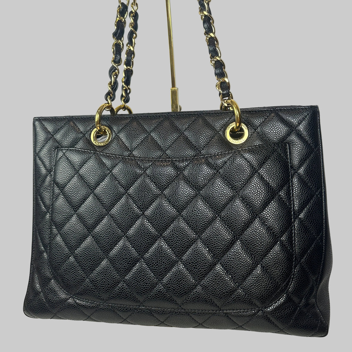 PRE-OWNED CHANEL Matelasse Chain Tote Black Caviar Leather