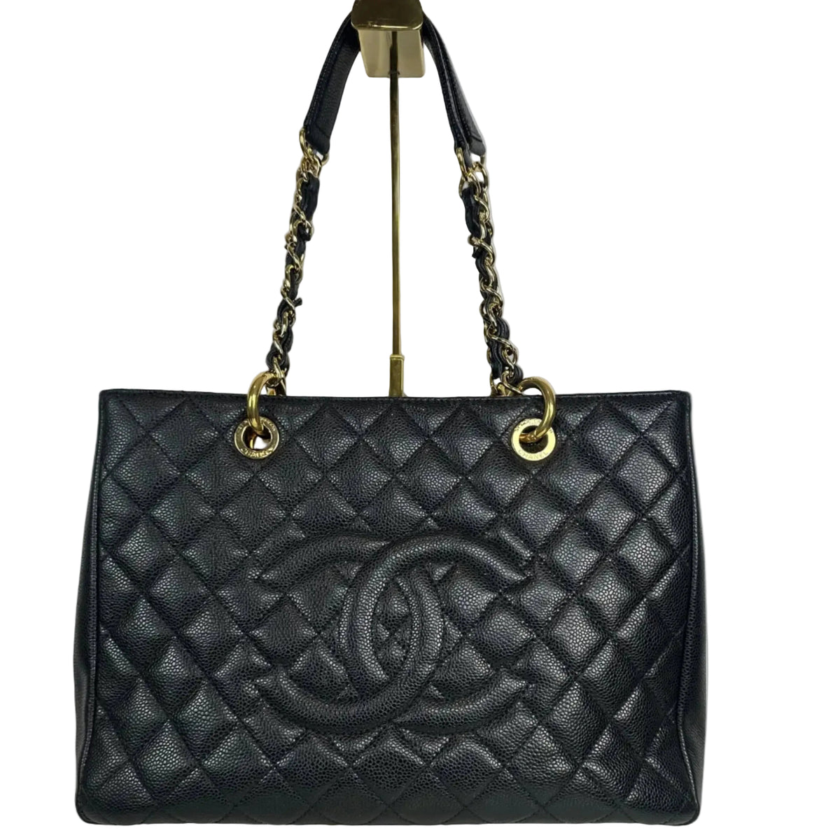 PRE-OWNED CHANEL Matelasse Chain Tote Black Caviar Leather