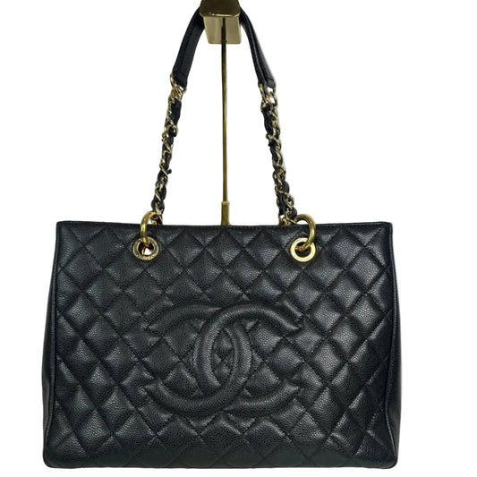 PRE-OWNED CHANEL Matelasse Chain Tote Black Caviar Leather _ 124