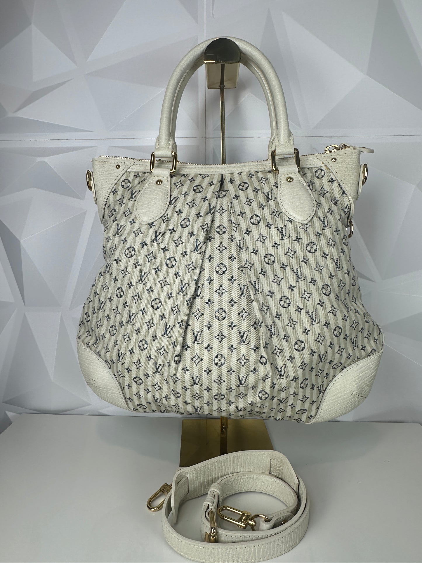 Preowned LOUIS VUITTON Blue/White Monogram Marina Ivory Denim