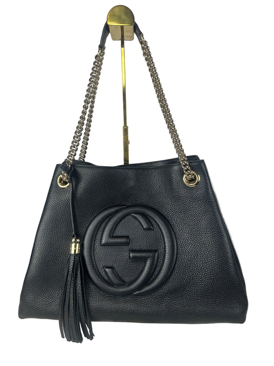 Pre owned GUCCI Soho interlocking Chain Tote Black Leather