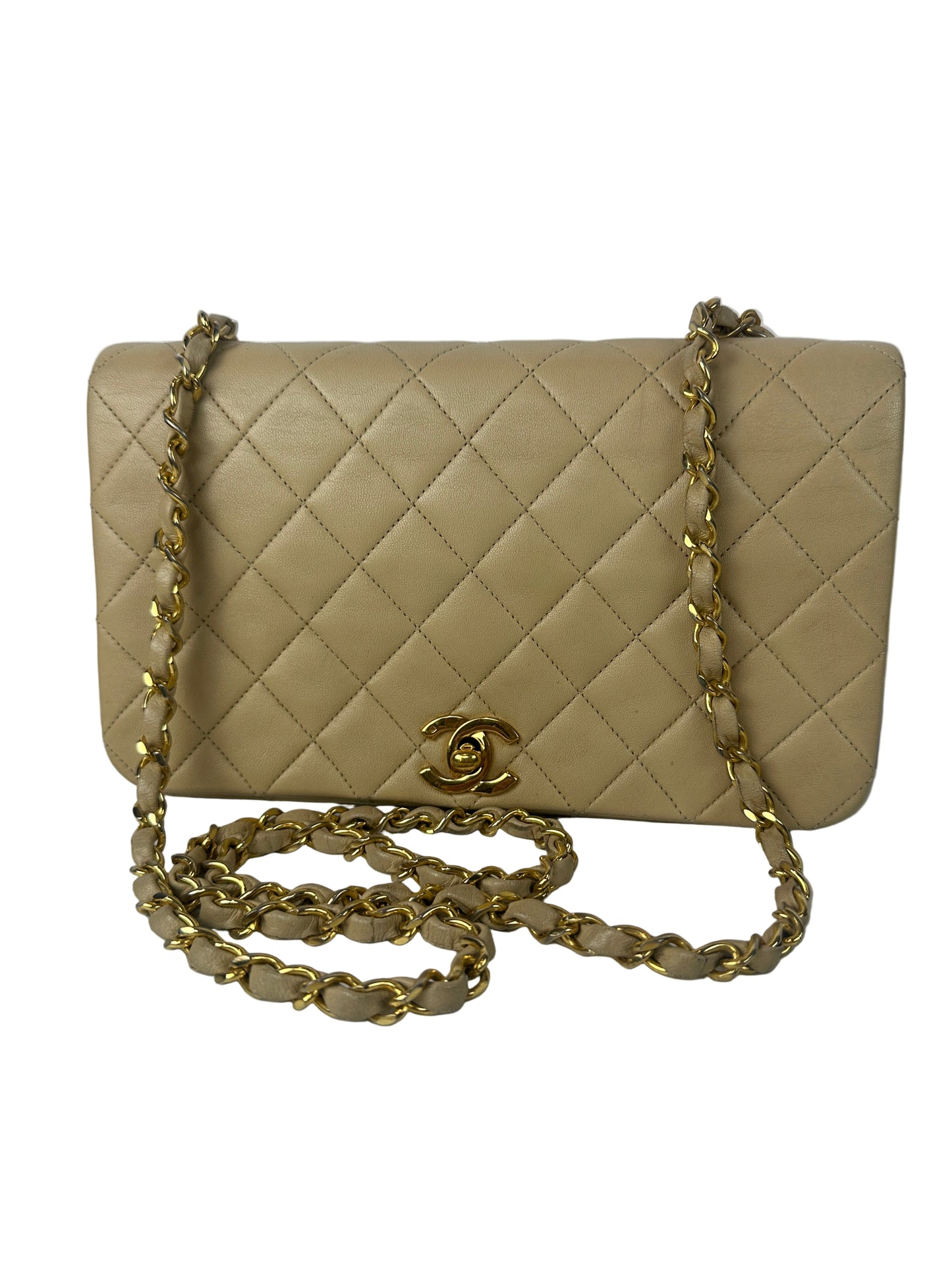 Pre owned CHANEL Matelasse Full Flap Lambskin chain Shoulder Beige