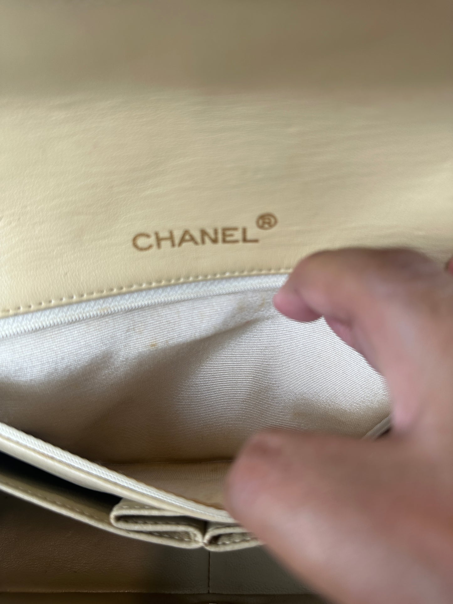 Pre owned CHANEL Matelasse Full Flap Lambskin chain Shoulder Beige