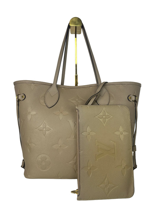 Pre owned LOUIS VUITTON Neverfull MM Monogram Empreinte Tote Bag Beige with Pouch