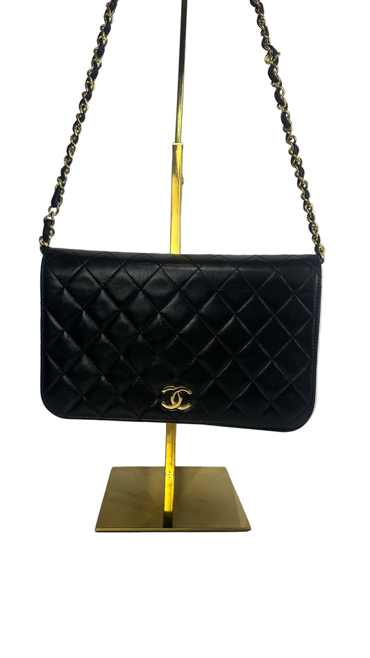 Pre owned CHANEL Lambskin Matelasse 24 Full Flap S chain Push Lock in black