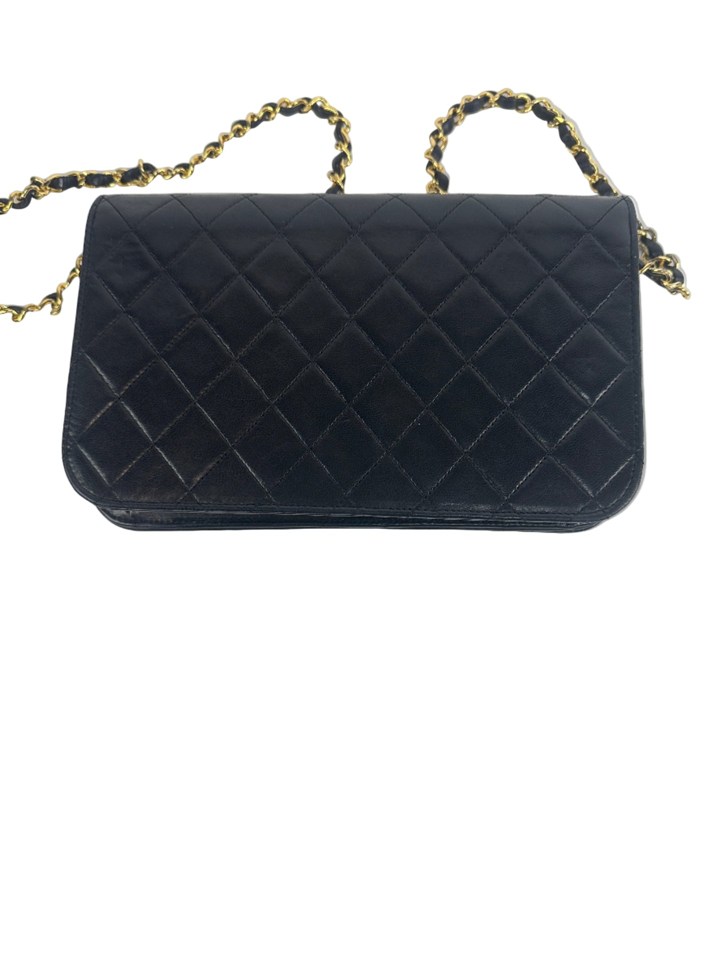Pre owned CHANEL Lambskin Matelasse 24 Full Flap S chain Push Lock in black