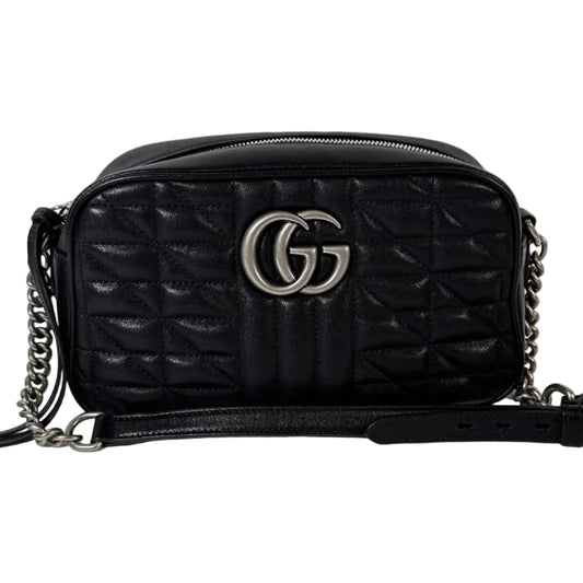 PRE-OWNED GUCCI Marmont Black Leather Silver Logo _215