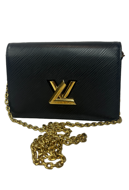 Pre-owned LOUIS VUITTON Portefeuille Twist Belt Epi Leather Chain Wallet in Black