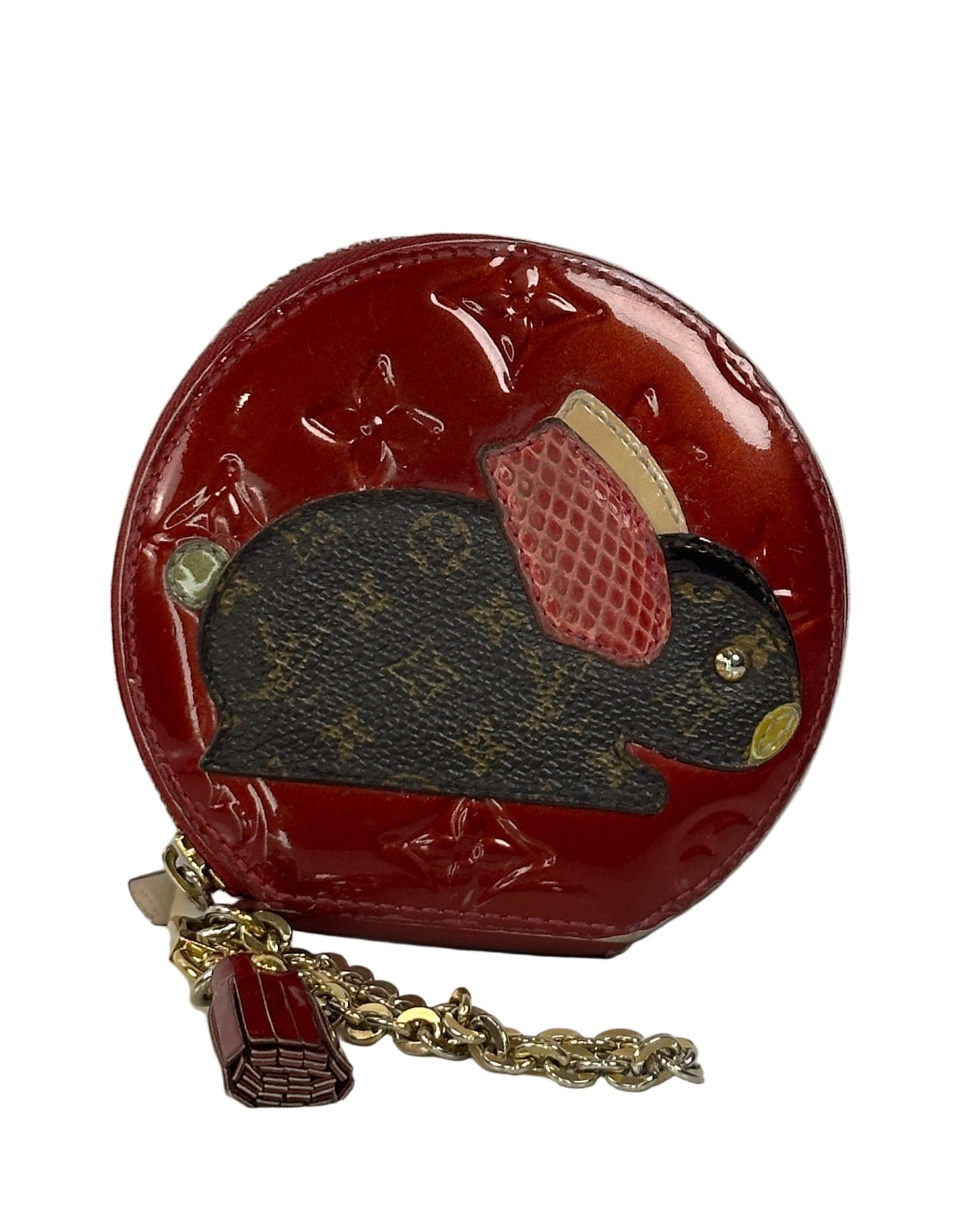 Pre-owned LOUIS VUITTON Monogram Vernis in Red Round Coin Purse