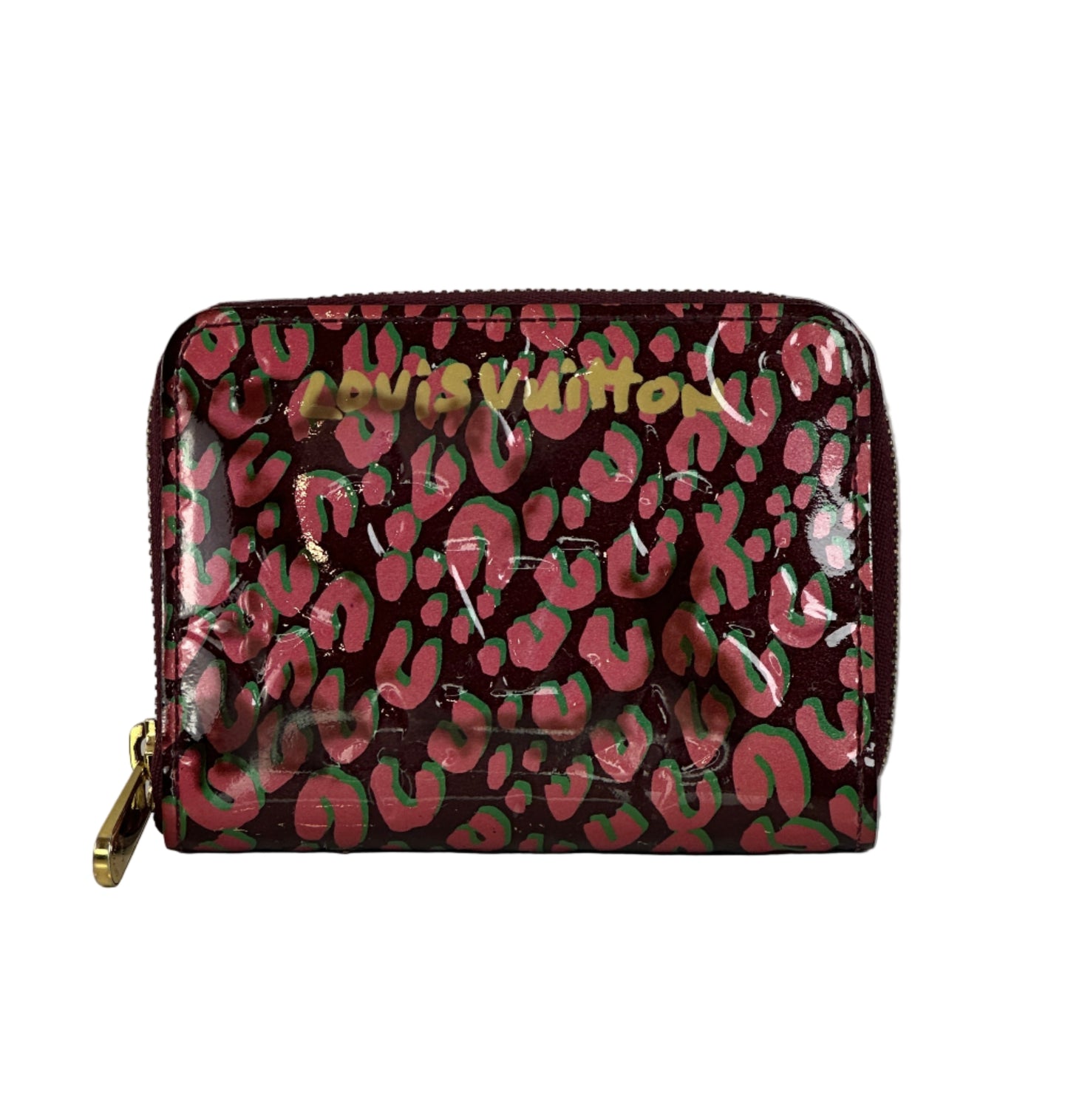 Pre-owned LOUIS VUITTON Vernis Leopard Zippy Coin Purse in Burgundy and Pink