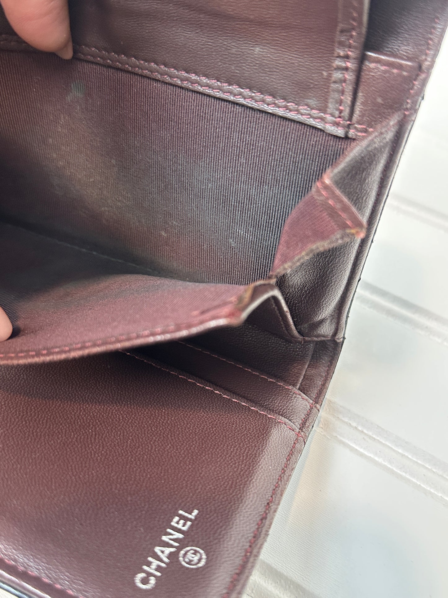 Pre-owned CHANEL Lambskin Matelasse Bi-fold Long Black Wallet