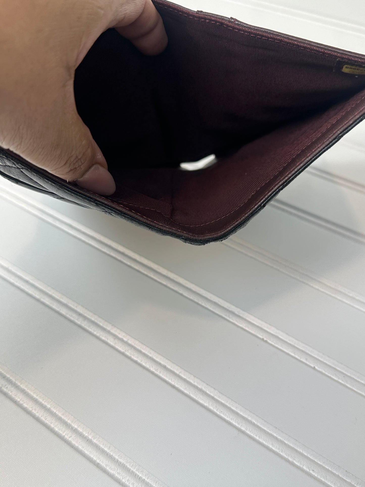 Pre-owned CHANEL Lambskin Matelasse Bi-fold Long Black Wallet