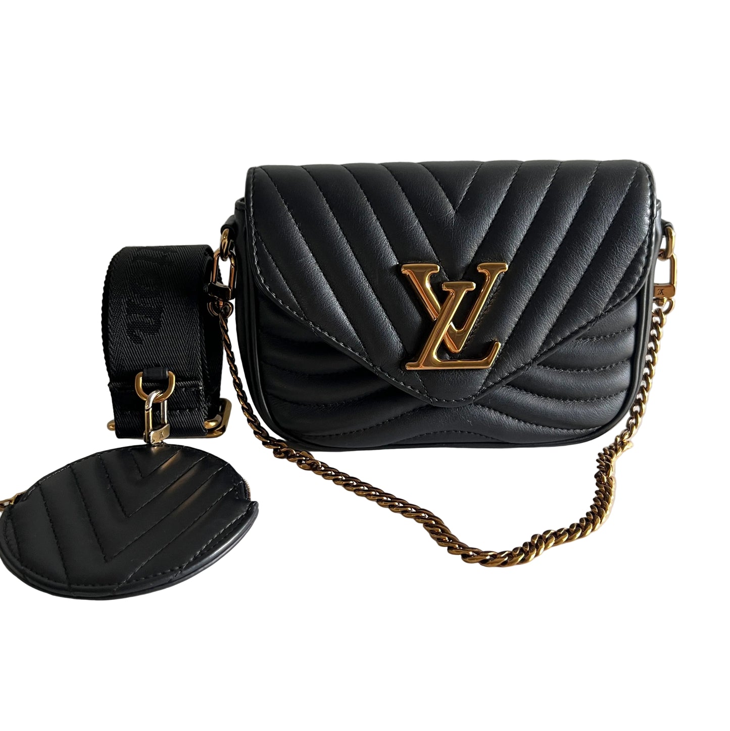 PRE-OWNED LOUIS VUITTON New Wave Multipochette Black Leather _275