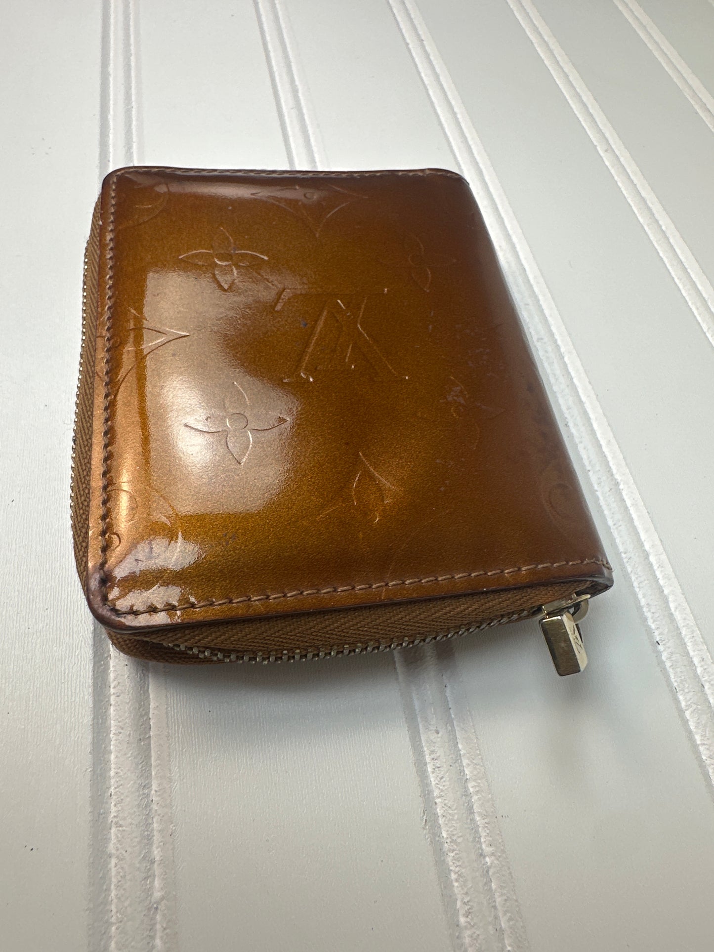 Pre-owned LOUIS VUITTON Vernis Brown Zippy Compact Wallet