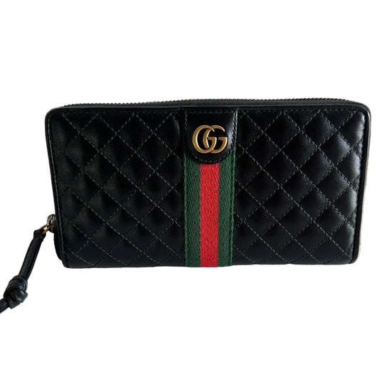 Pre-owned GUCCI Zippy organizer long wallet black leather green red green_ 299