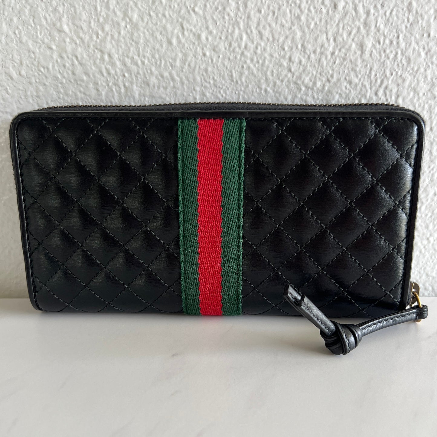 Pre-owned GUCCI Zippy organizer long wallet black leather green red green_ 299