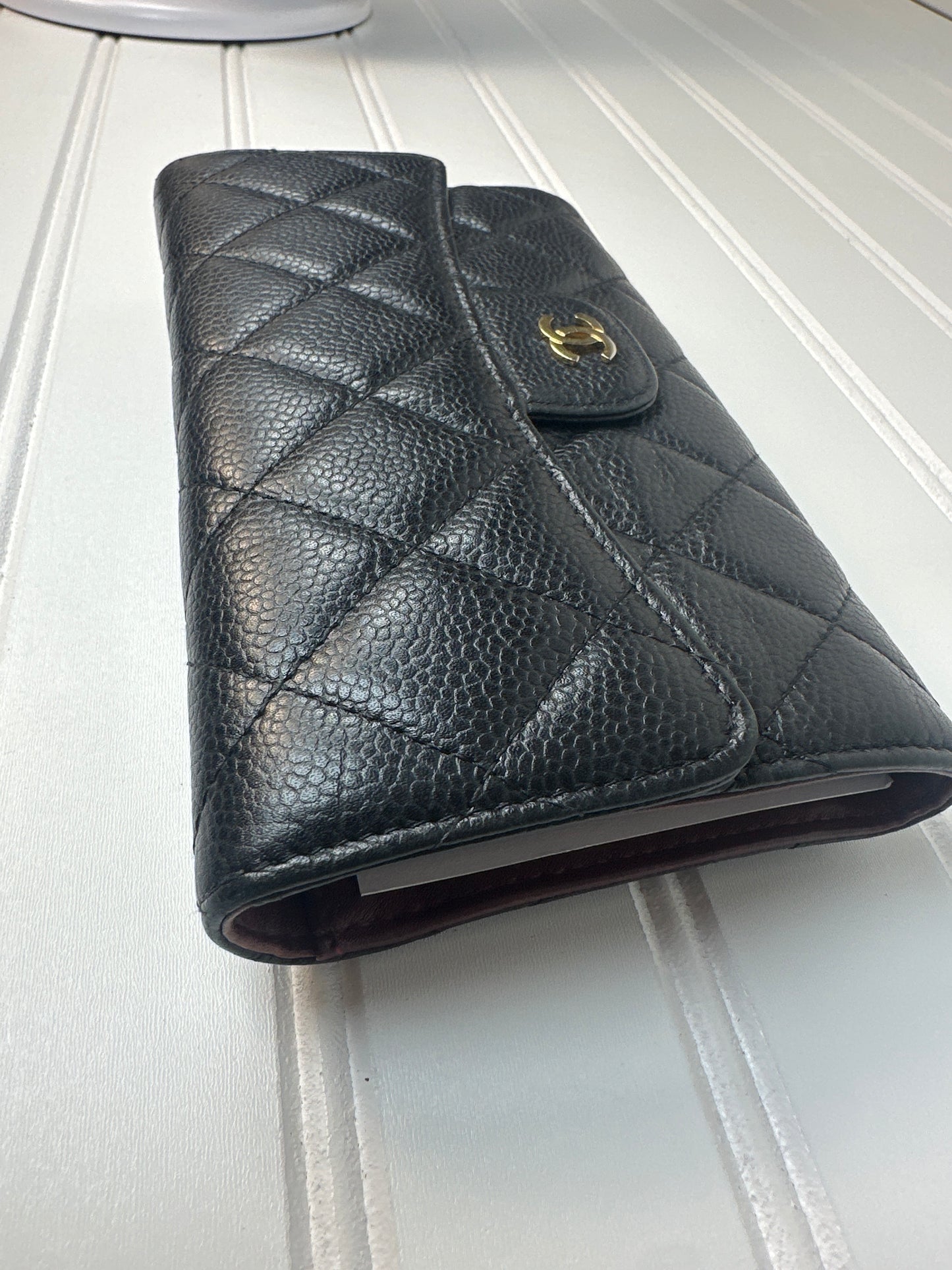 Pre-owned CHANEL Caviar Skin Long Wallet with Coco Mark in Black
