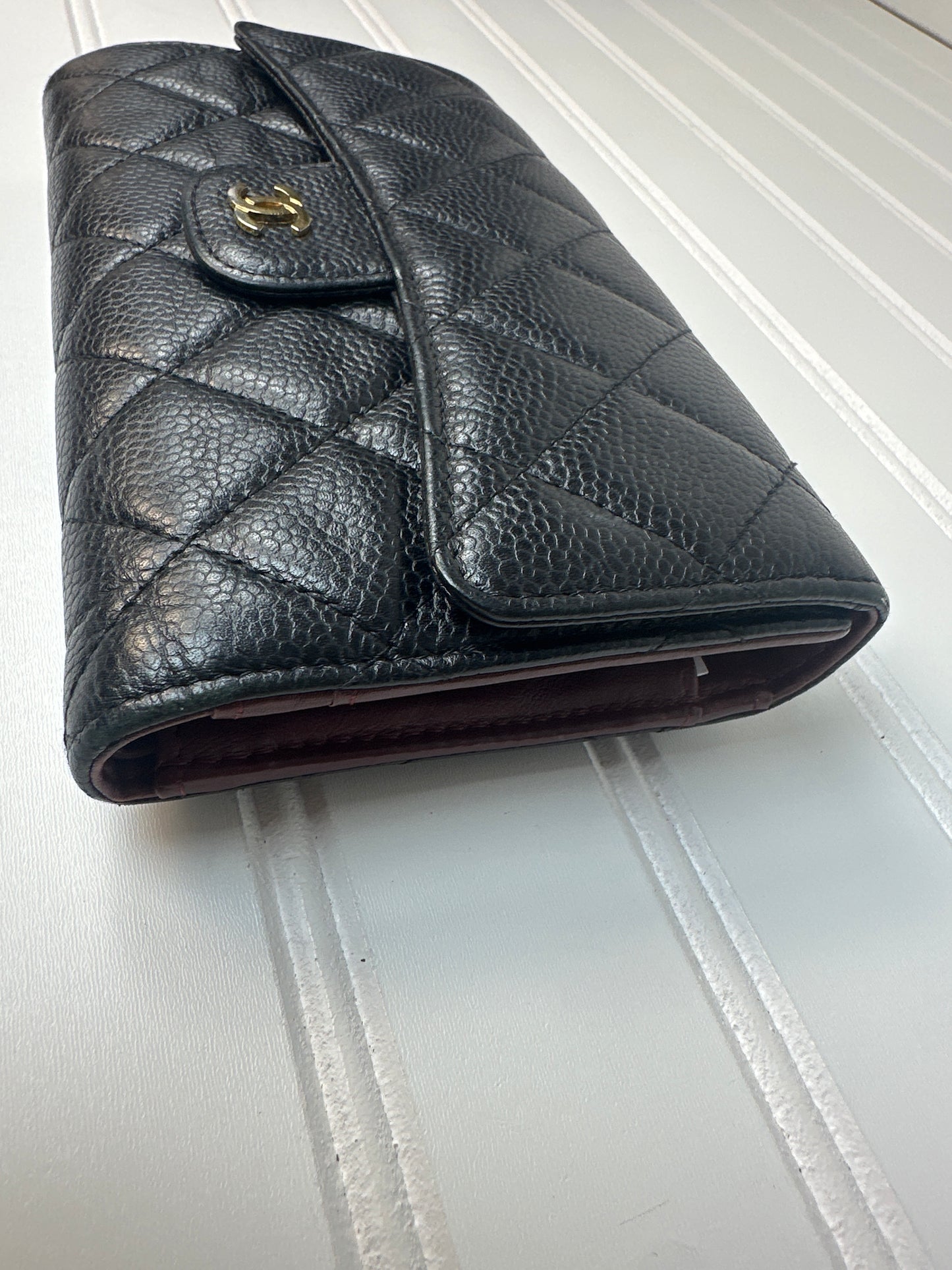 Pre-owned CHANEL Caviar Skin Long Wallet with Coco Mark in Black