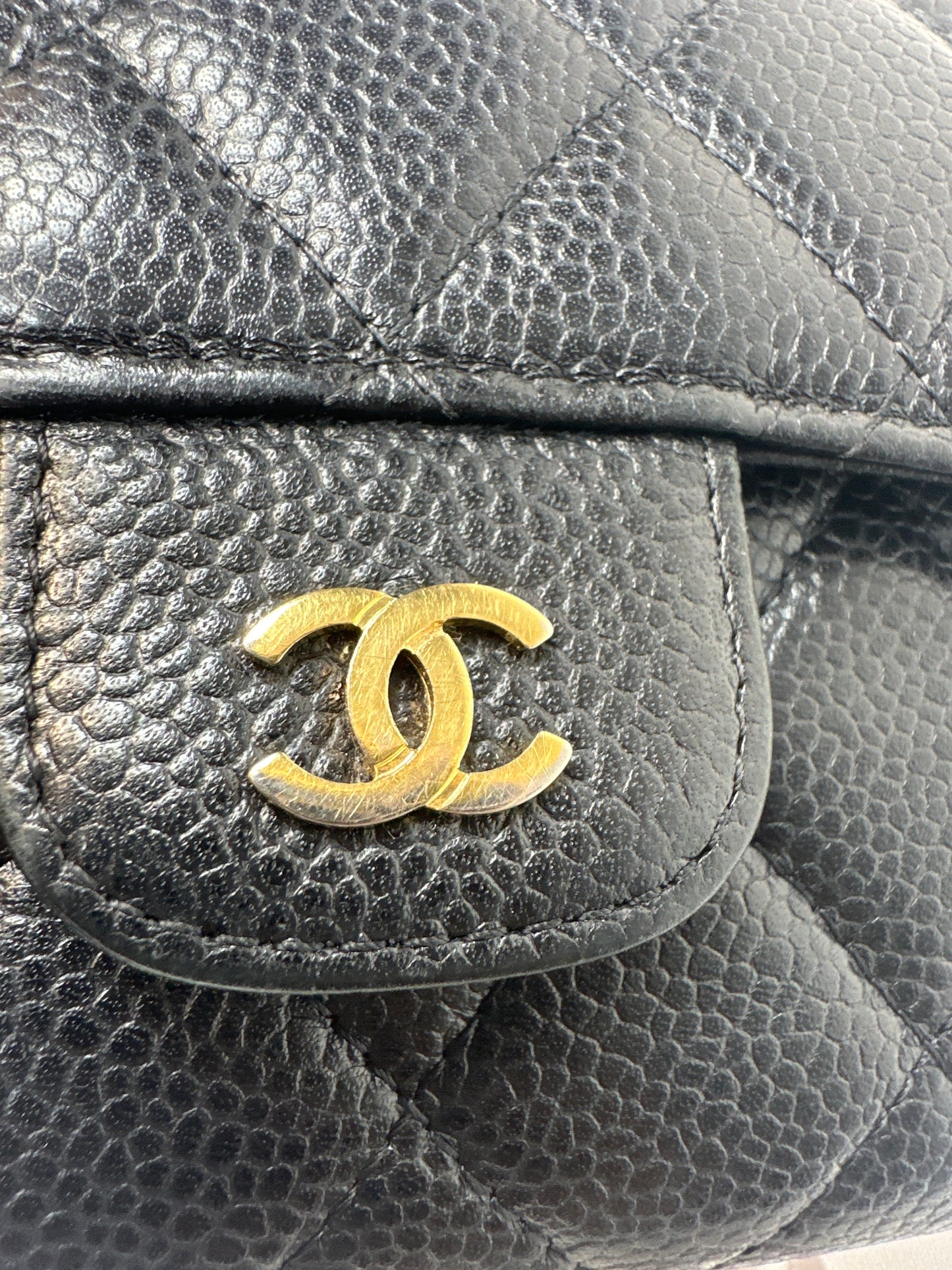 Pre-owned CHANEL Caviar Skin Long Wallet with Coco Mark in Black